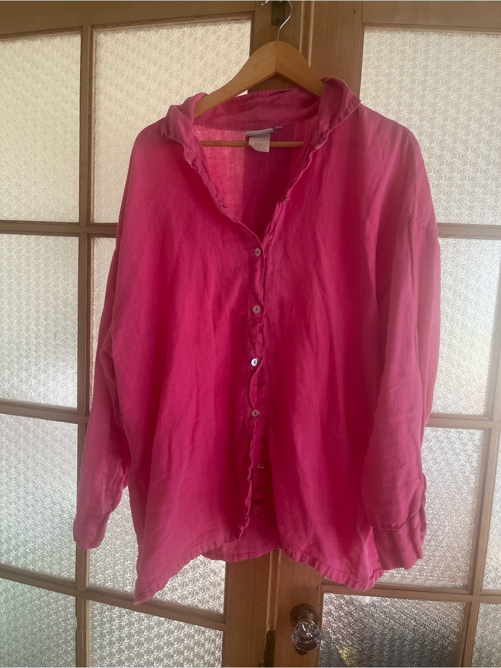 Bright Pink Linen Button-Up Shirt large